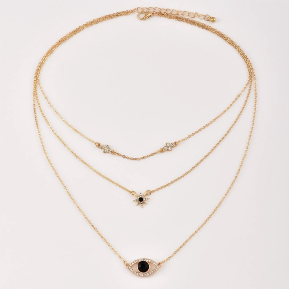 New Gold Layered Eye Necklace - Picture 4 of 5